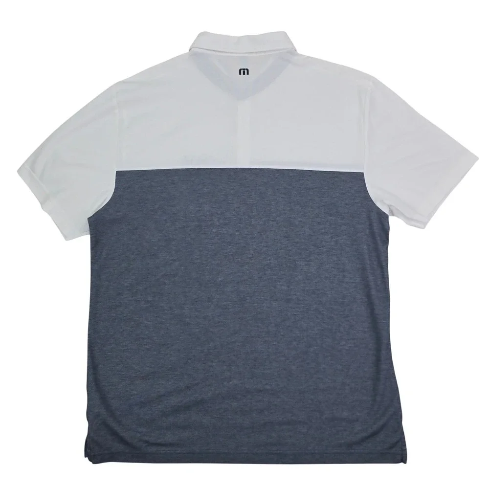 Travis Mathew Colorblock Polo Shirt Mens XL White Blue Pima Cotton Golf Luxury